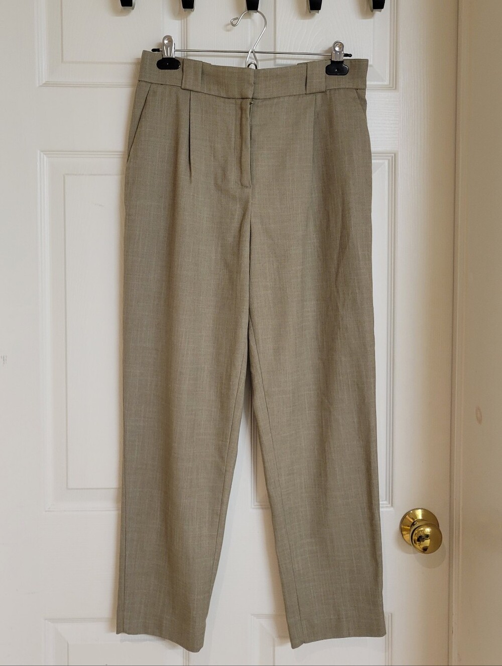 H&M Classic High-Rise Straight-Leg Pleated Pants in Taupe